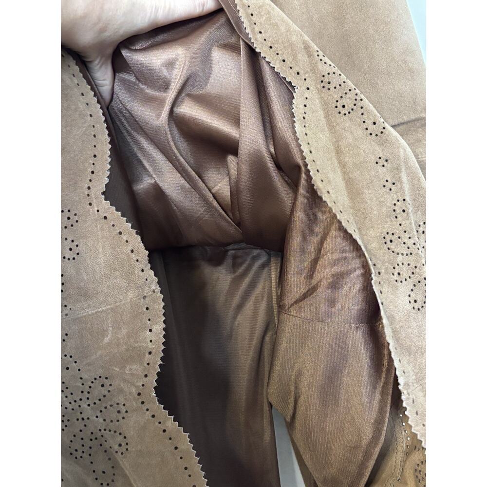 NWT Bernardo Cognac Brown 100% Leather Suede A-Line Laser Cut Midi Max Skirt 12 - Picture 5 of 12